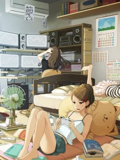 арт, tori otoko, девушки, monkey d luffy , комната, форма