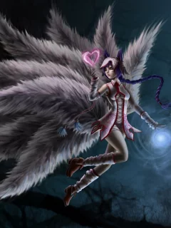 арт, сердечко, league of legends, хвосты, ahri, девушка