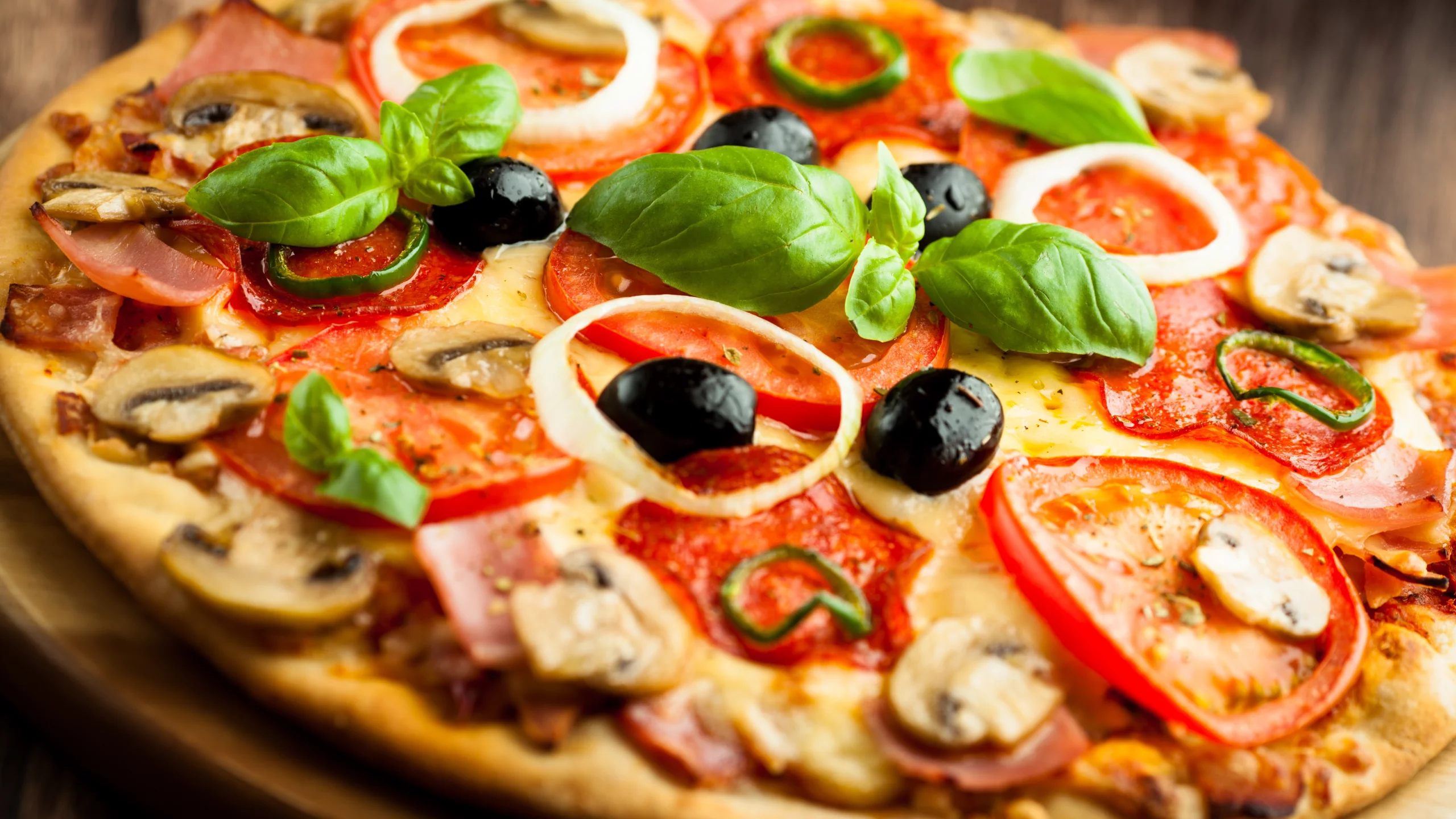 ветчина, грибы, pizza, маслины, блюдо, пицца, помидоры, сыр