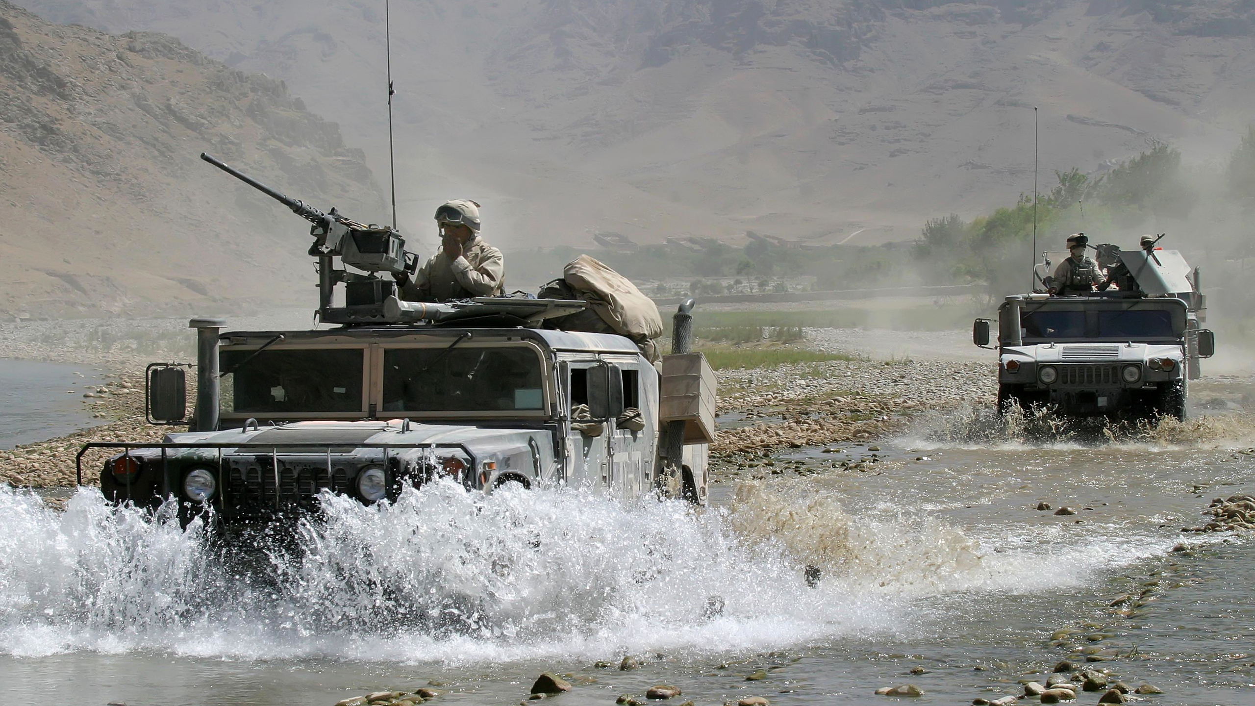 камни, армейские, автомобили, река, горы, афганистан
