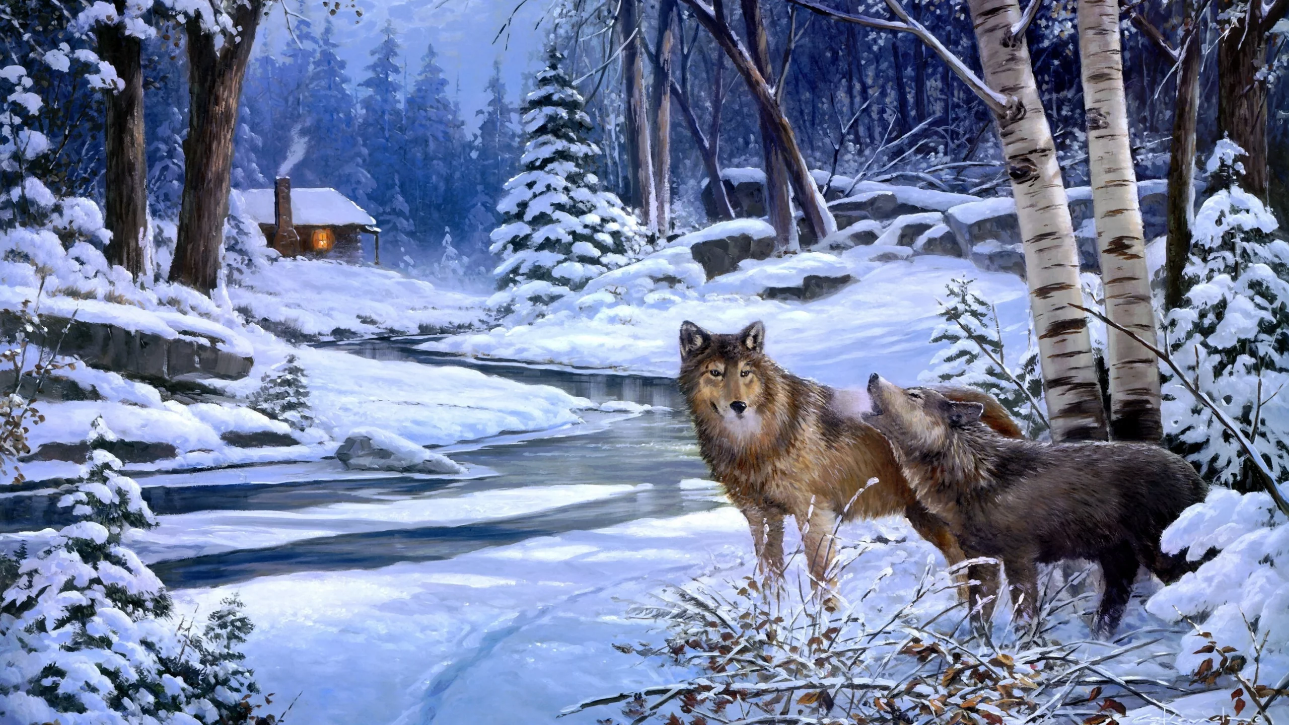 return to cabin creek, живопись, волк, волки, george kovach, животные