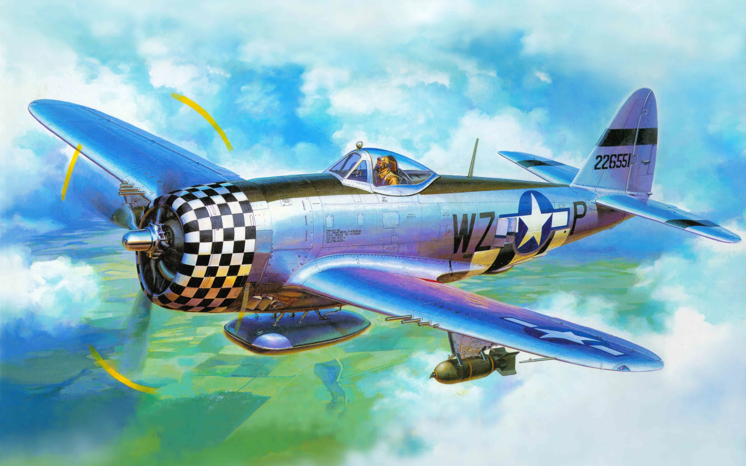 арт, republic, p-47d thunderbolt, истребитель, самолет