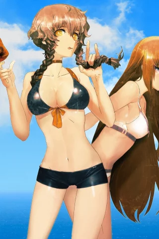huke, арт, mayuri shiina, makise kurisu, врата штейна, steins gate, аниме