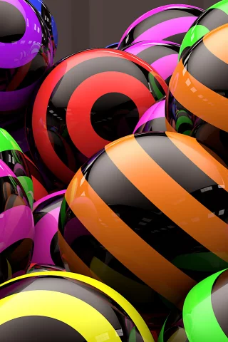 рендеринг, шарики, разноцветные, полосы, 3d