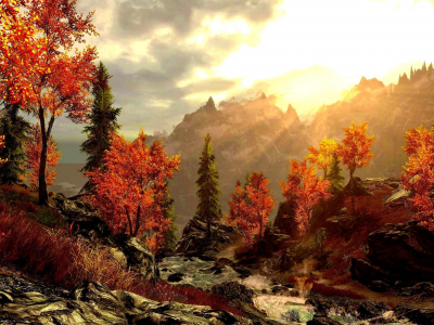 лес, горы, painting, арт, живопись, картина, красивая, осень