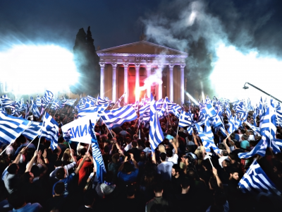 много, флаги, митинг, ночь, люди, греция