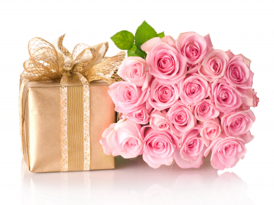 коробка, букет, бант, подарок, розы. розовые, цветы