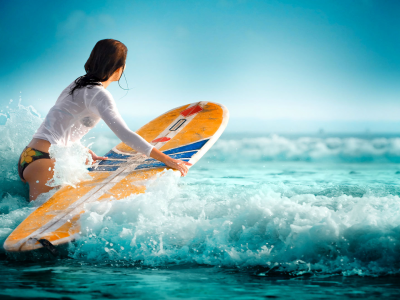 спорт, девушка, вода, волны, сёрфинг, море, водный спорт