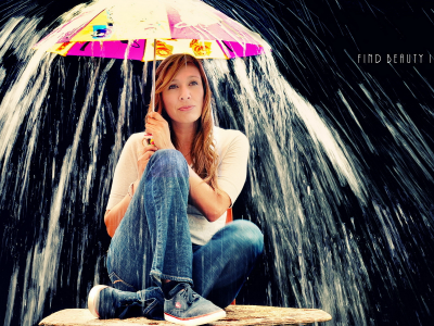 ситуация, зонт, девушка, дождь