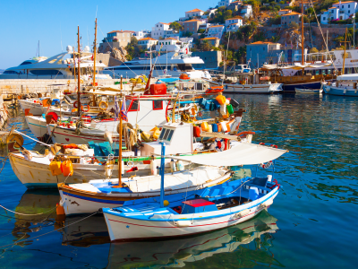 море, greece, santorini, лодки, природа, пейзаж, дома