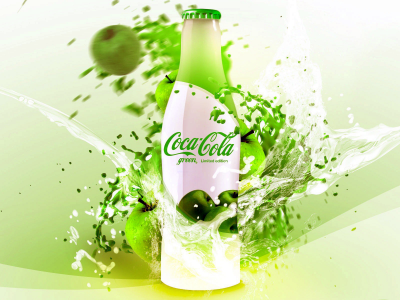 яблоко, бутылка, кока-кола, зелёный, напиток, coca-cola