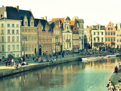 отражение, бельгия, дома, гент, вода, город, здания