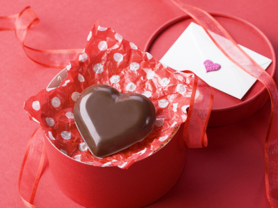 сердце, красная, лента, коробочка, шоколад, подарок