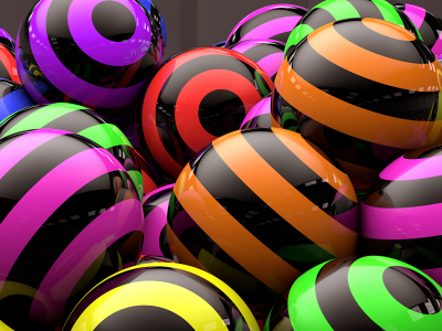 рендеринг, шарики, разноцветные, полосы, 3d