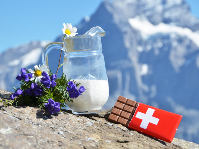 шоколад, швейцарский, ромашки, цветы, альпы, молоко