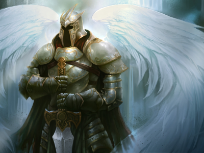 доспех, крылья, меч, арт, броня, ангел, шлем