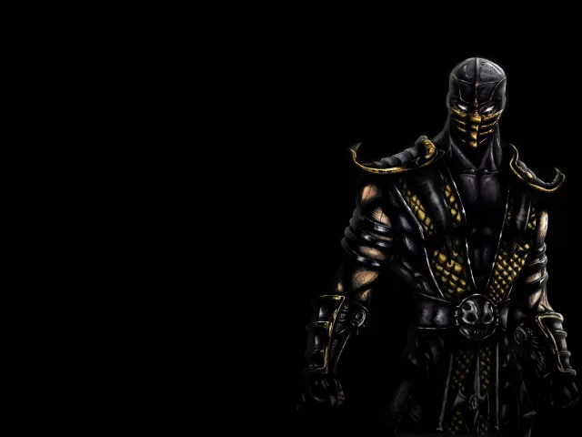 ниндзя, scorpion, темный фон, ninja, скорпион, mortal kombat