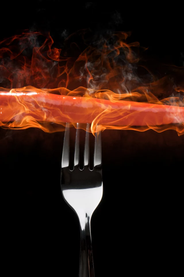 перец, вилка, дым, flames, огонь