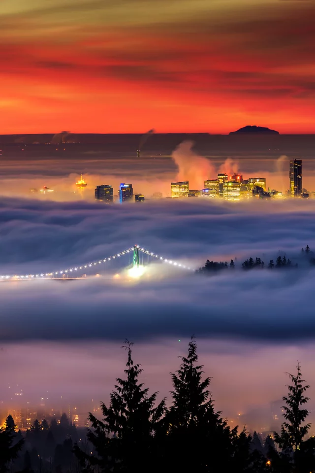 дома, канада, утро, west vancouver, британская колумбия, зима