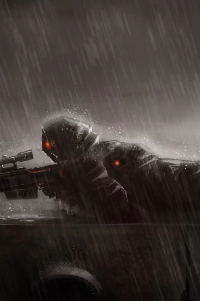 rain, позиция, sniper, лежит, снайпер, дождь