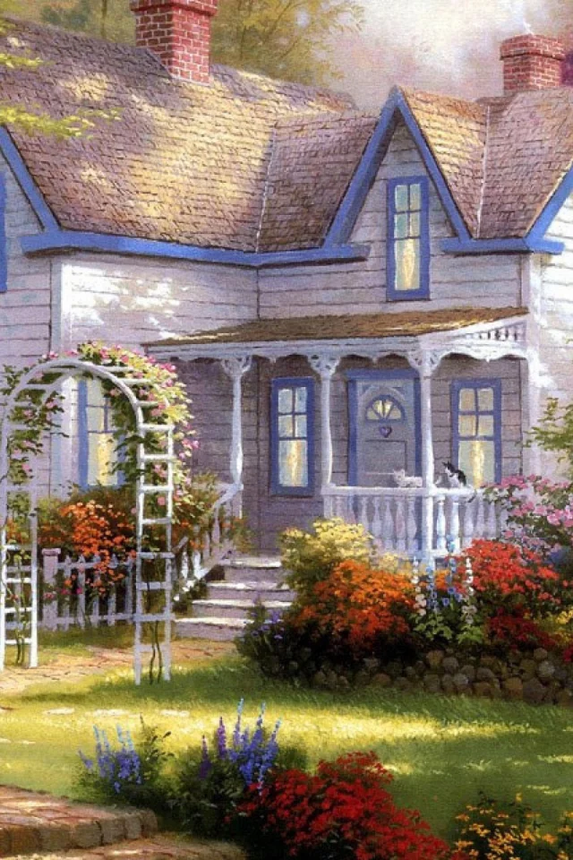 арка, живопись, арт, перед, садовая, painting, картина