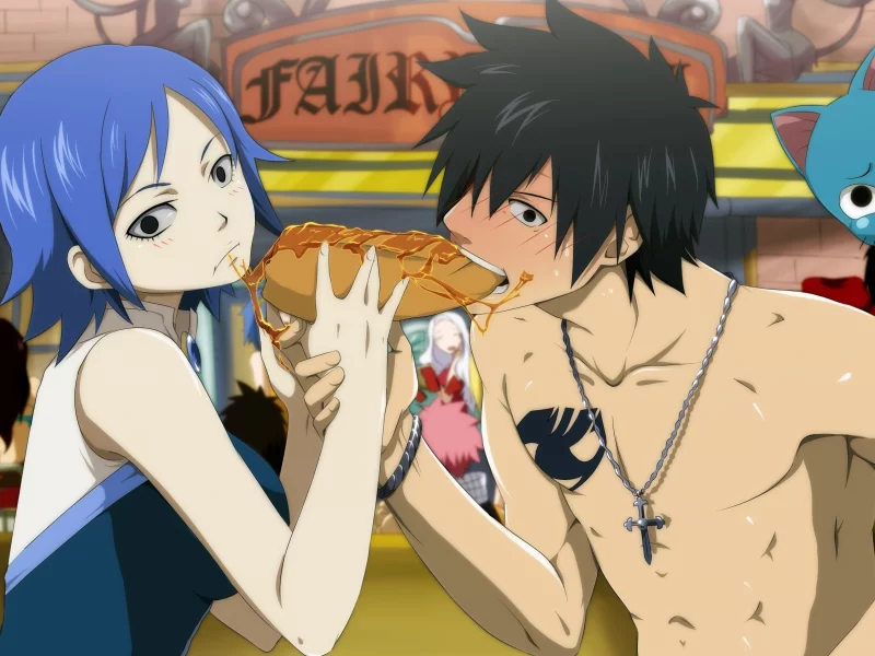 natsu dragneel, mirajane, happy, annria2002, juvia loxar, gray fullbuster, арт, fairy tail