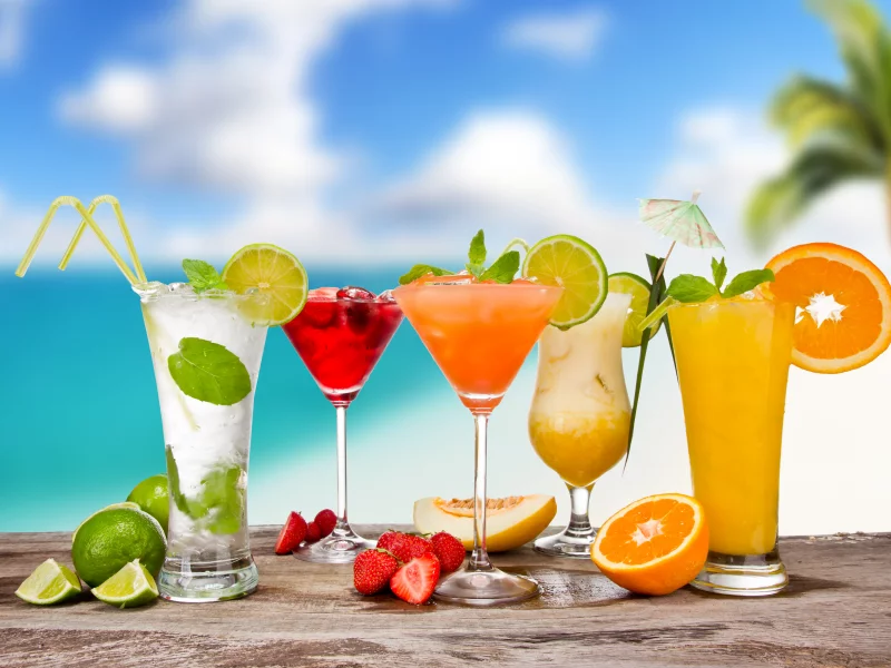 зонтики, мохито, пина колада, бокалы, коктейли, cocktails
