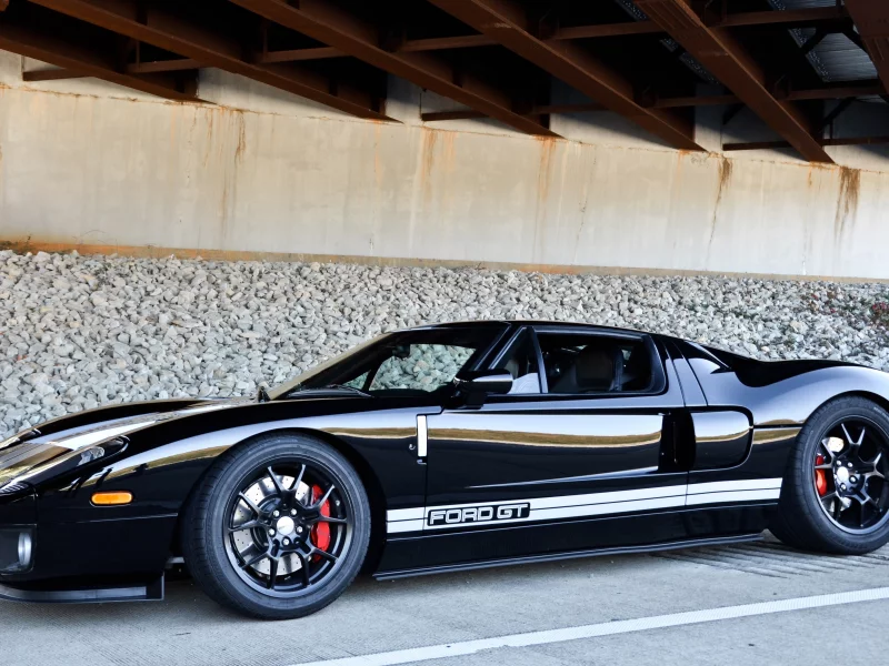 чёрный, разметка, gt, ford, дорога, black, фордгт, вид сбоку
