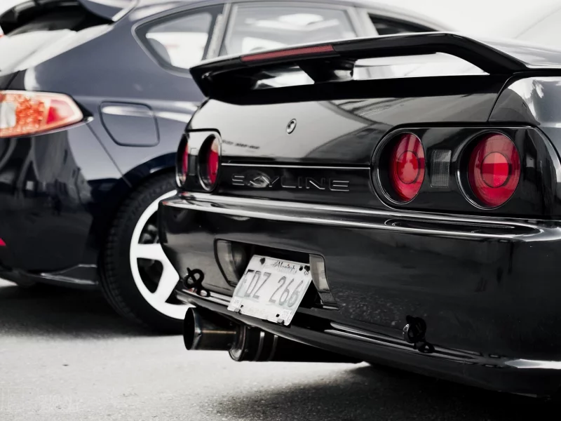 nissan, черный, выхлоп, skyline, ниссан, r32