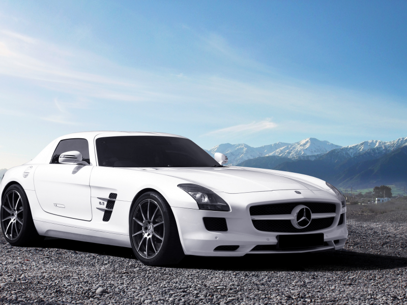 небо, mercedes-benz, white, 63, белый, sls, amg, мерседес бенц, front