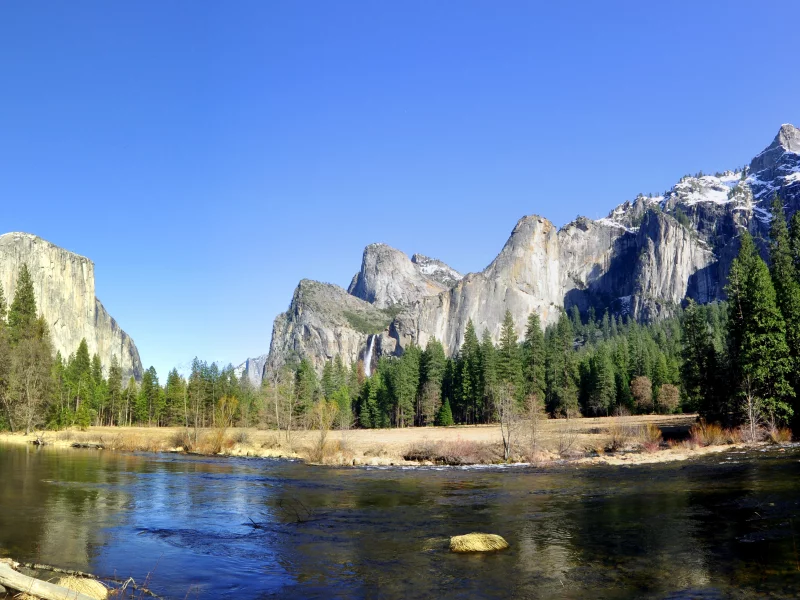 горы, река, природа, yosemite national park, лес