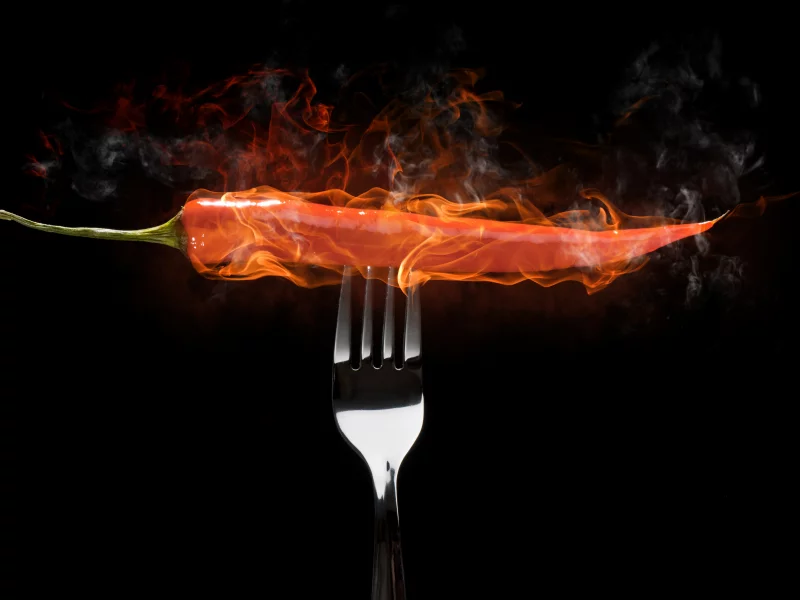 перец, вилка, дым, flames, огонь