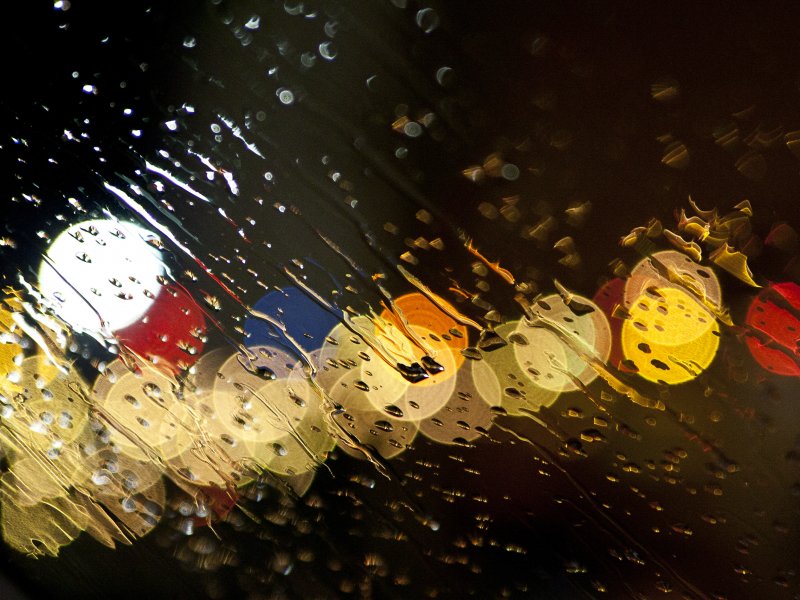стекло, дождь, потоки, огни, капли, вода, ливень