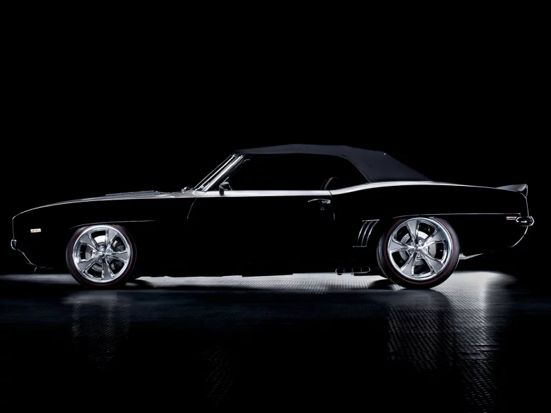 chevrolet, convertible, black, muscle car, шевроле, camaro, камаро, profile