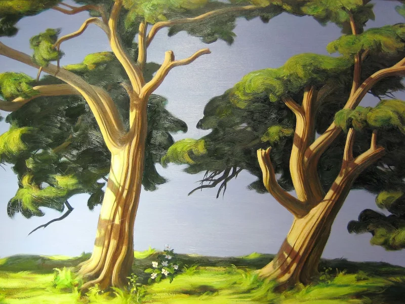 живопись, лето, гармония, арт, painting, деревья, картина