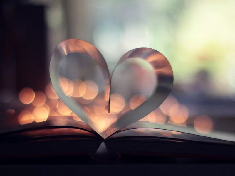 книжка, сердце, страницы, боке, книга