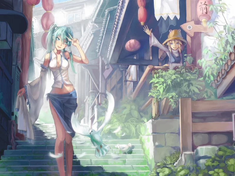 девушки, moriya suwako, жесты, kochiya sanae, приветствие, touhou