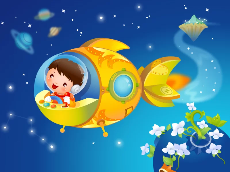улыбка, детские обои, ребёнок, фантазия, планеты