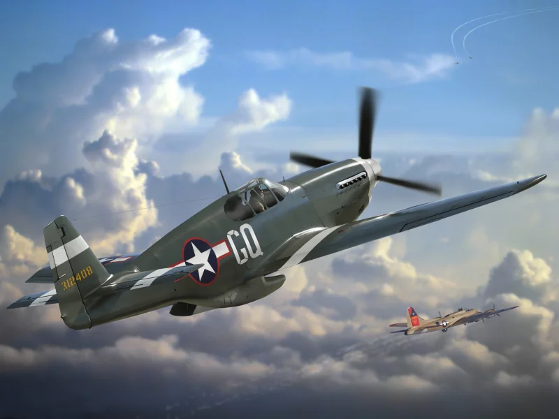 самолет, арт, p-51, north american, американский, mustang