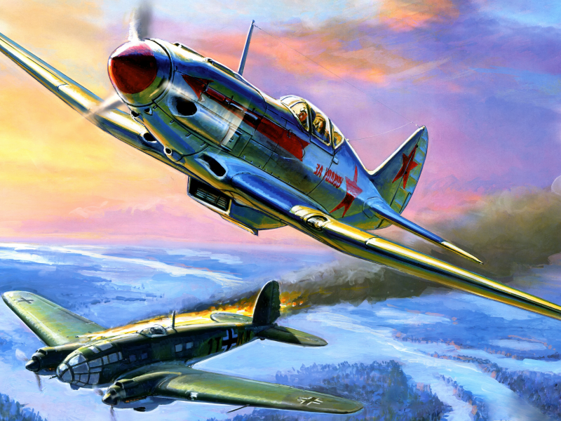 война, небо, миг-3, рисунок, советский, самолёты