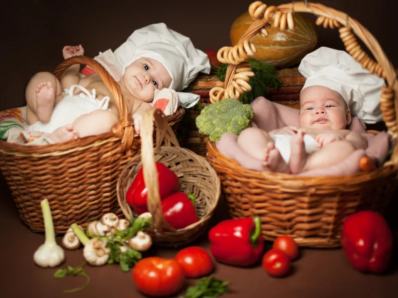 малыши, корзины, анна леванкова, двое, дети, поварята