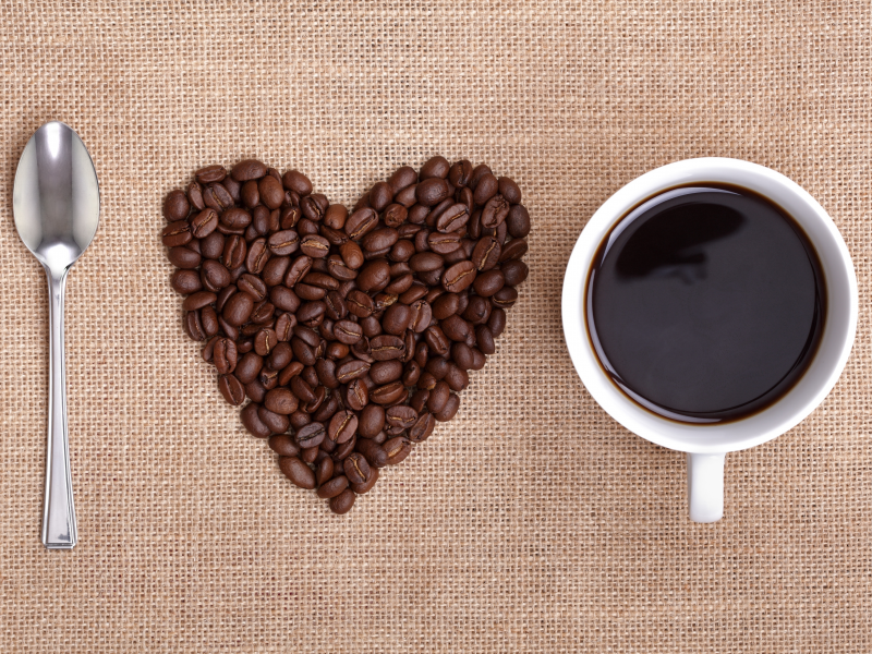 i love coffee, чашка, зерна, сердце, ложка, кофе