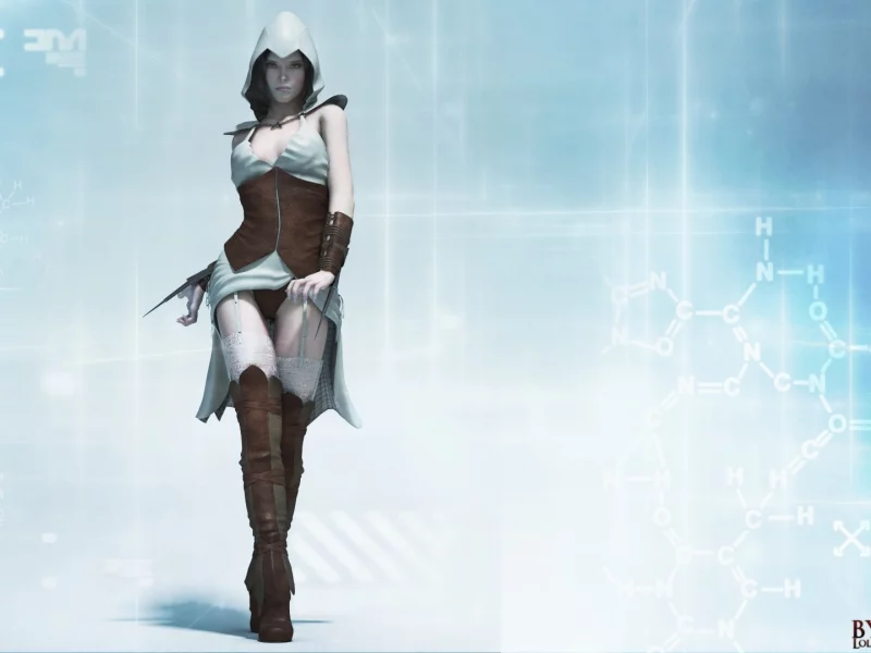 assassin, девушка, взгляд, рендеринг, ассасин