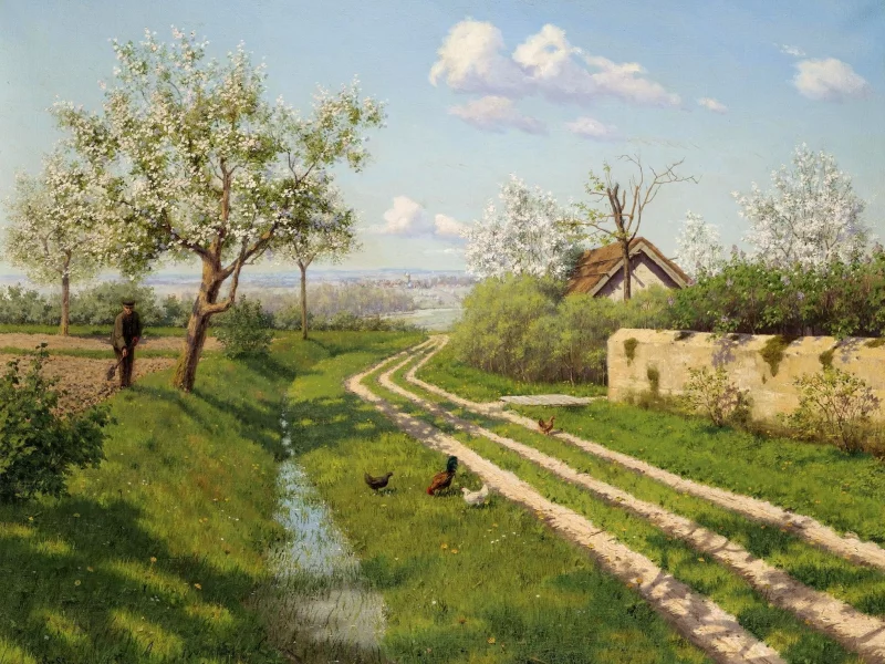 картина, весна, пейзаж, домик, борис бессонов, деревня