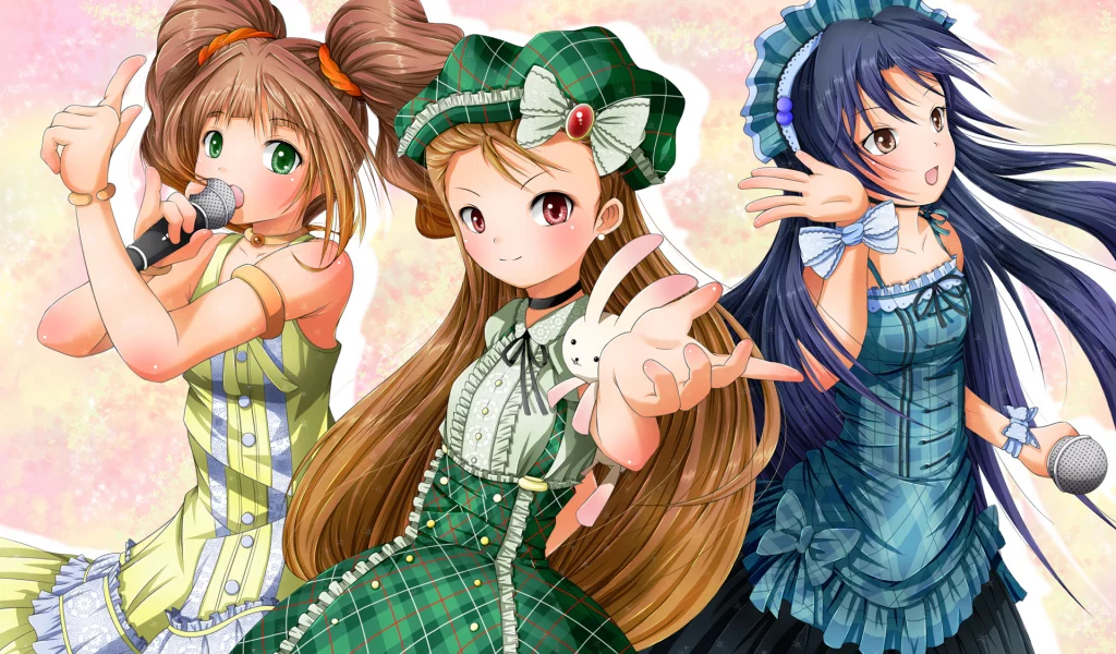 игрушка, idolmaster, девушки, микрофон, пение