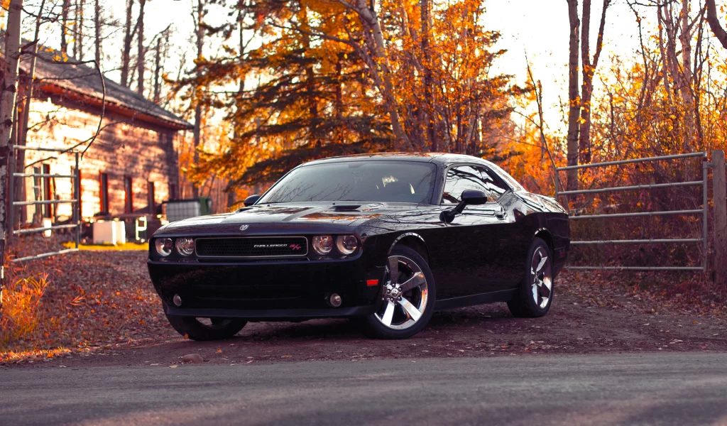 осень, challenger, dodge, дорога