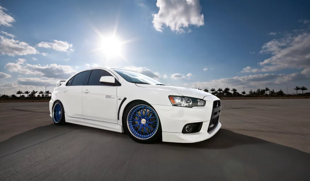 лучи, солнце, mitsubishi, небо, белый, evox, lancer
