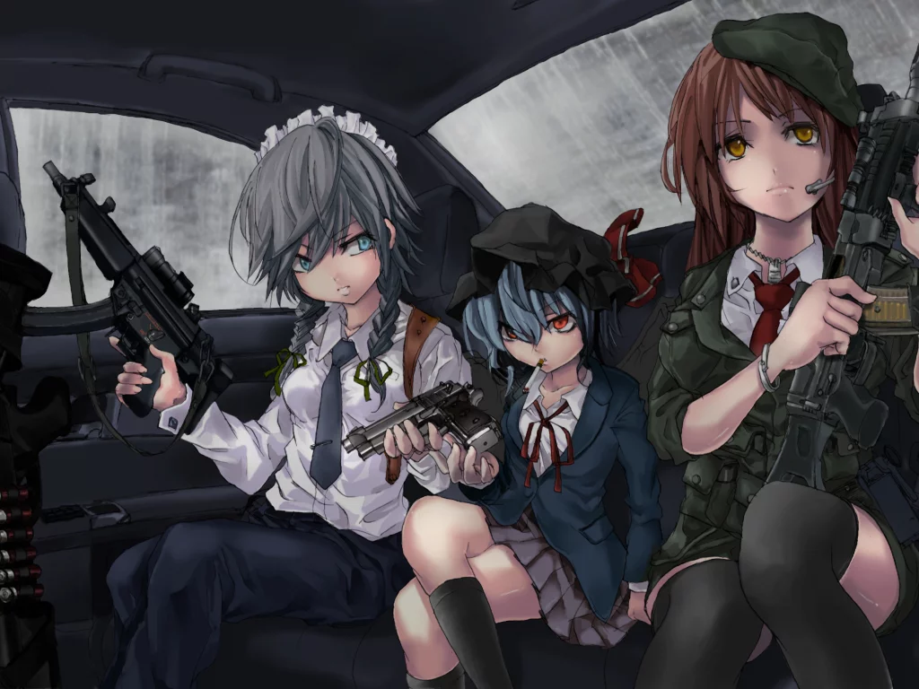 машина, форма, салон, оружие, touhou, девочки