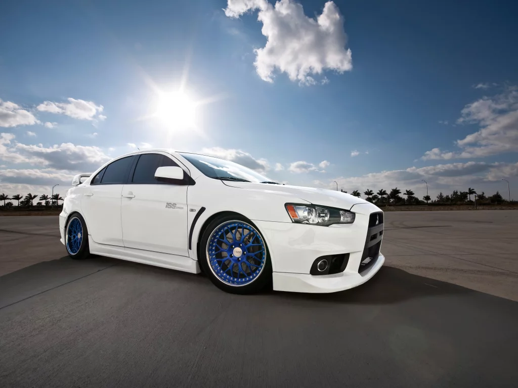 лучи, солнце, mitsubishi, небо, белый, evox, lancer