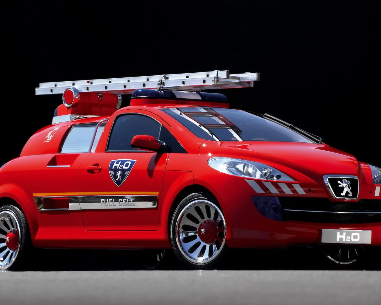 легковой пожарный автомобиль, h2o, пежо, concept, peugeot, красный, мигалки, лестница